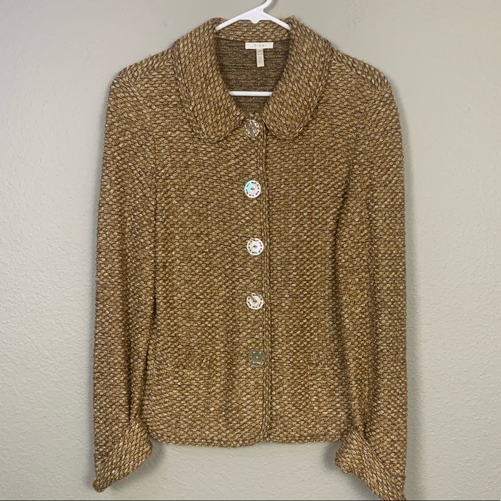 Escada Vintage Gold Metallic Button Snap Blazer